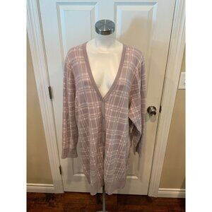 Torrid Gray & Light Pink Plaid Boyfriend Button-Up Cardigan, Size 4 (4X) Plus